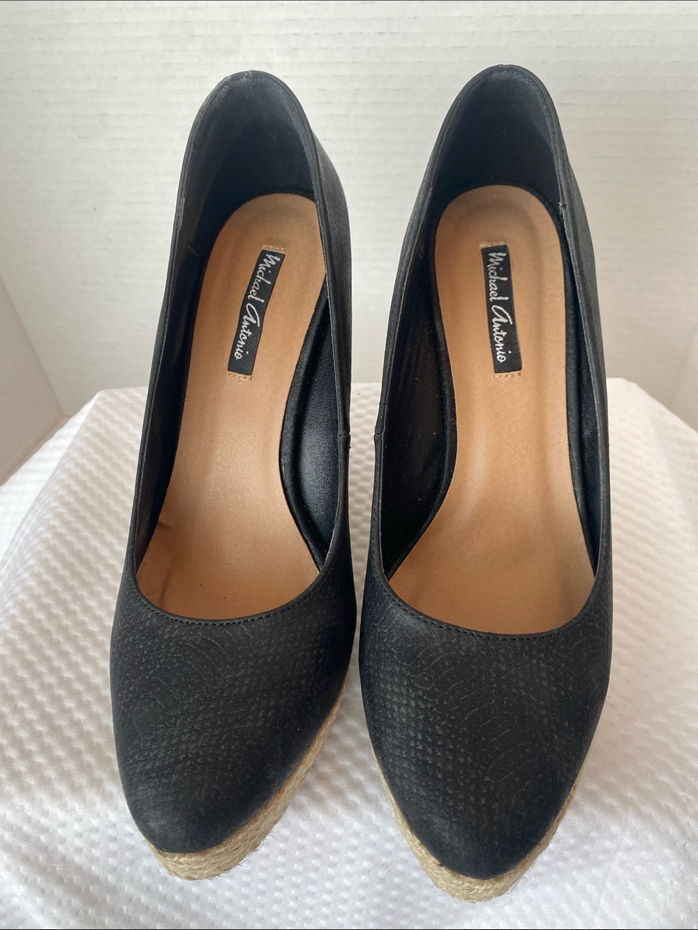 Michael Antonio Anabel-Snake Black & Natural Espadrille 4” Wedge Pumps LIKE NEW! - Picture 3 of 10